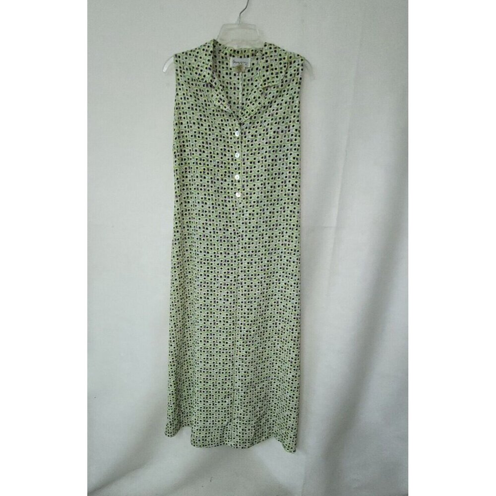 Maggie Dress Women 12 Green Geometric Print Sleeveless Popover Tie Back‎ Maxi
